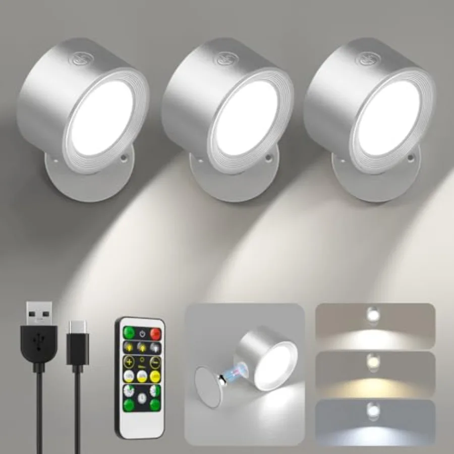 LED Reading Lights, Wall Lights Sconces 3 Pcs with Remote Rechargeable Battery Operated, 3 Color Temperatures and Dimmable Ligh
LED Reading Lights, Wall Lights Sconces 3 Pcs with Remote Rechargeable Battery Operated, 3 Color Temperatures and Dimmable Ligh
