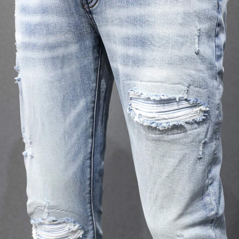 fashion newY2K jeans washed with nostalgia, stretchy and slim fit, light blue men's white patch jeans, high street hip-hop bran
fashion newY2K jeans washed with nostalgia, stretchy and slim fit, light blue men's white patch jeans, high street hip-hop bran