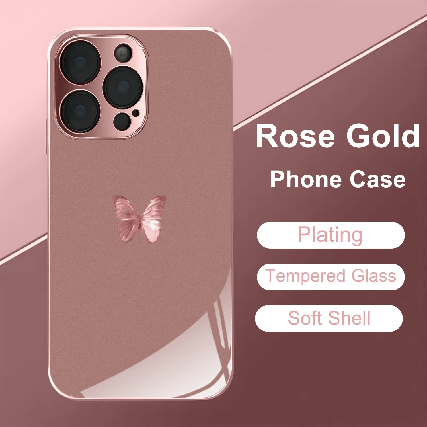 Butterfly pattern rose gold/painted pink phone case, suitable for iPhone 17/16/15/14/13/12/11, etc.
Butterfly pattern rose gold/painted pink phone case, suitable for iPhone 17/16/15/14/13/12/11, etc.