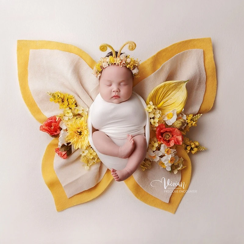 Newborn Photography Props Wool Mat for Flower Butterfly with Floral Headband Spring Yellow Theme Set for Studio Photoshoot Prop
Newborn Photography Props Wool Mat for Flower Butterfly with Floral Headband Spring Yellow Theme Set for Studio Photoshoot Prop