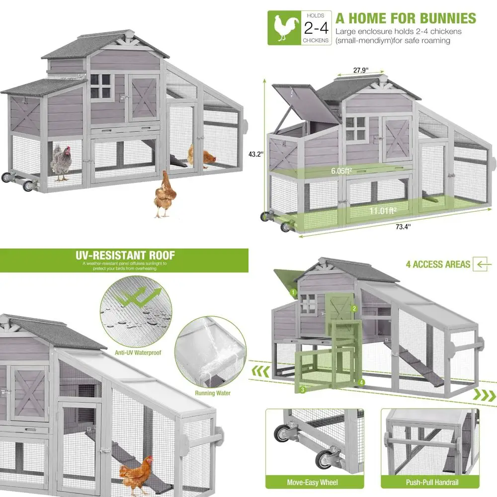 GUTINNEEN Mobile Chicken House with Nesting Box for Outdoor Use, Suitable for 2-4 Chickens, Rabbit Hutch, Grey
GUTINNEEN Mobile Chicken House with Nesting Box for Outdoor Use, Suitable for 2-4 Chickens, Rabbit Hutch, Grey