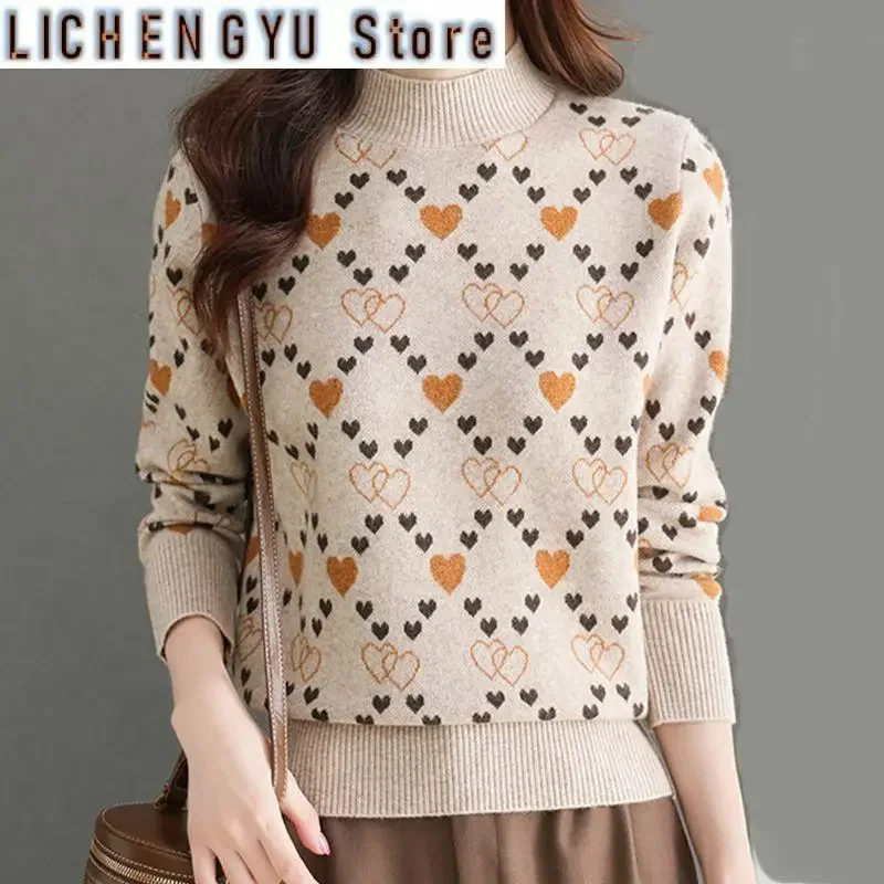 Autumn and Winter Women's Half High Collar Long Sleeves Knitted Pullovers Sweater Slim Printing Love Heart Fashion Casual Tops
Autumn and Winter Women's Half High Collar Long Sleeves Knitted Pullovers Sweater Slim Printing Love Heart Fashion Casual Tops