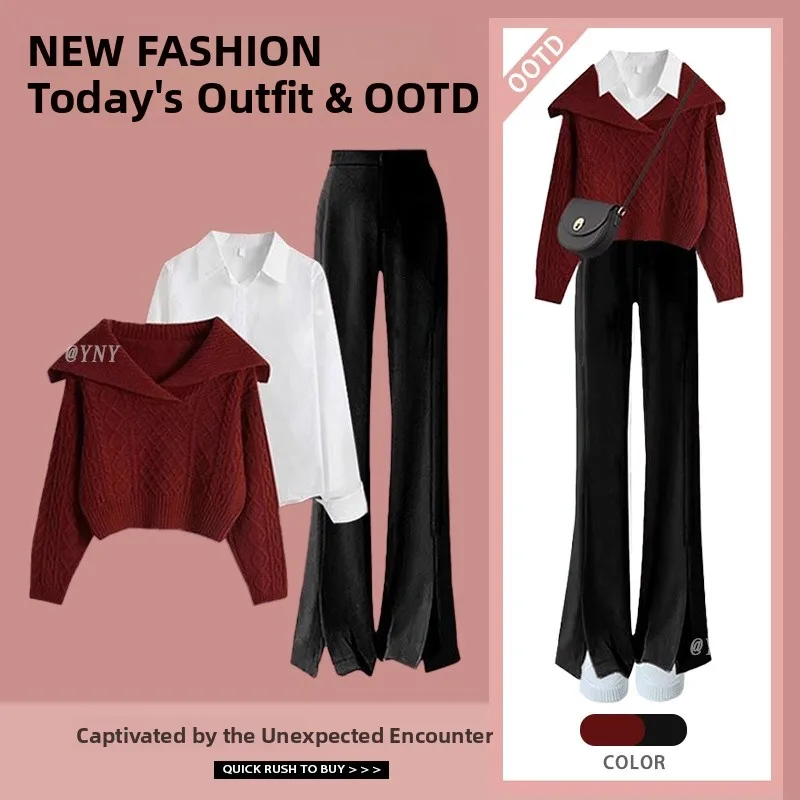 Winter Knitted Sweater irt And Casual Pants Tee Piece Set Women's Gentle Sle Faionable Ensemble Long Sve V Ne Po...
Winter Knitted Sweater irt And Casual Pants Tee Piece Set Women's Gentle Sle Faionable Ensemble Long Sve V Ne Po...
