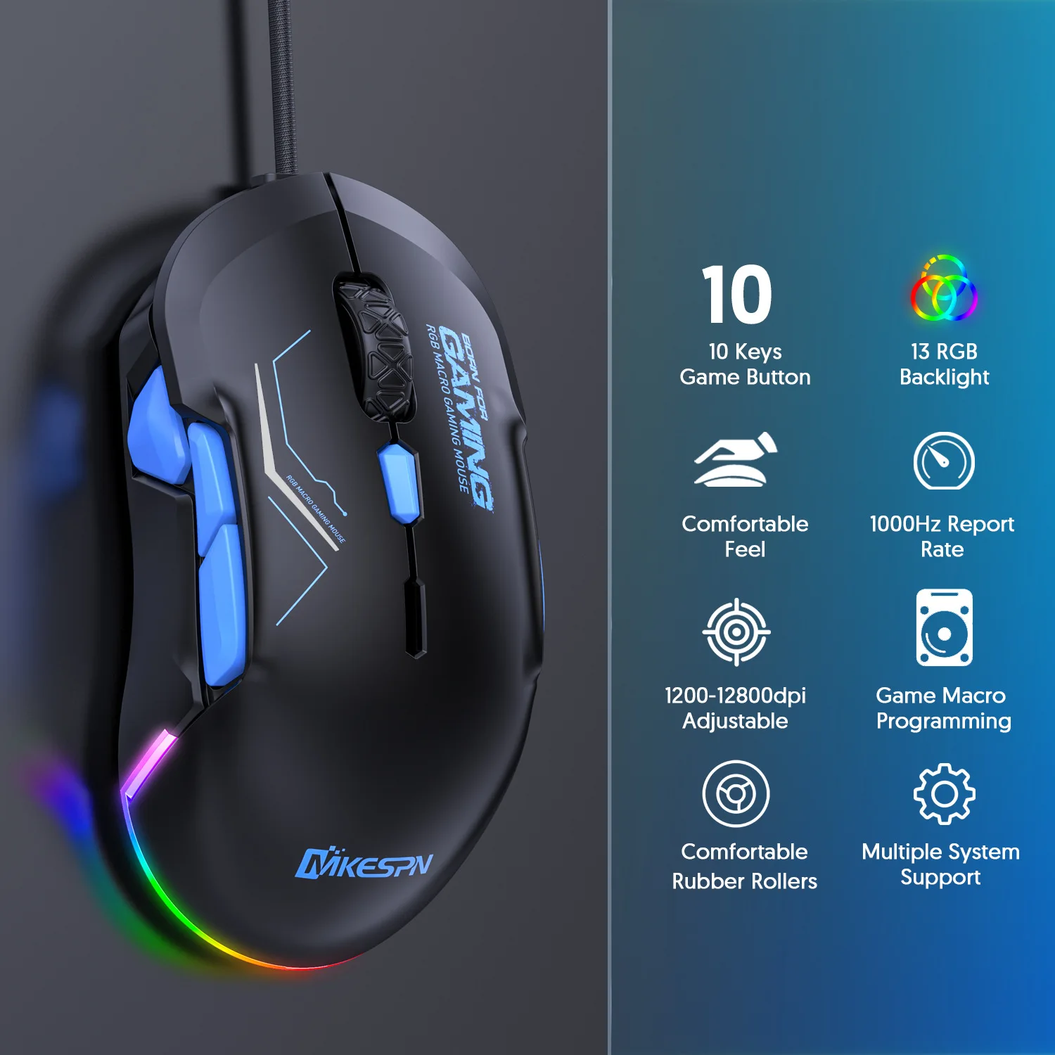 Left-handed mouse 10-button left-handed 12800DPI adjustable right-hand RGB lighting macro definition gaming wired mouse
Left-handed mouse 10-button left-handed 12800DPI adjustable right-hand RGB lighting macro definition gaming wired mouse
