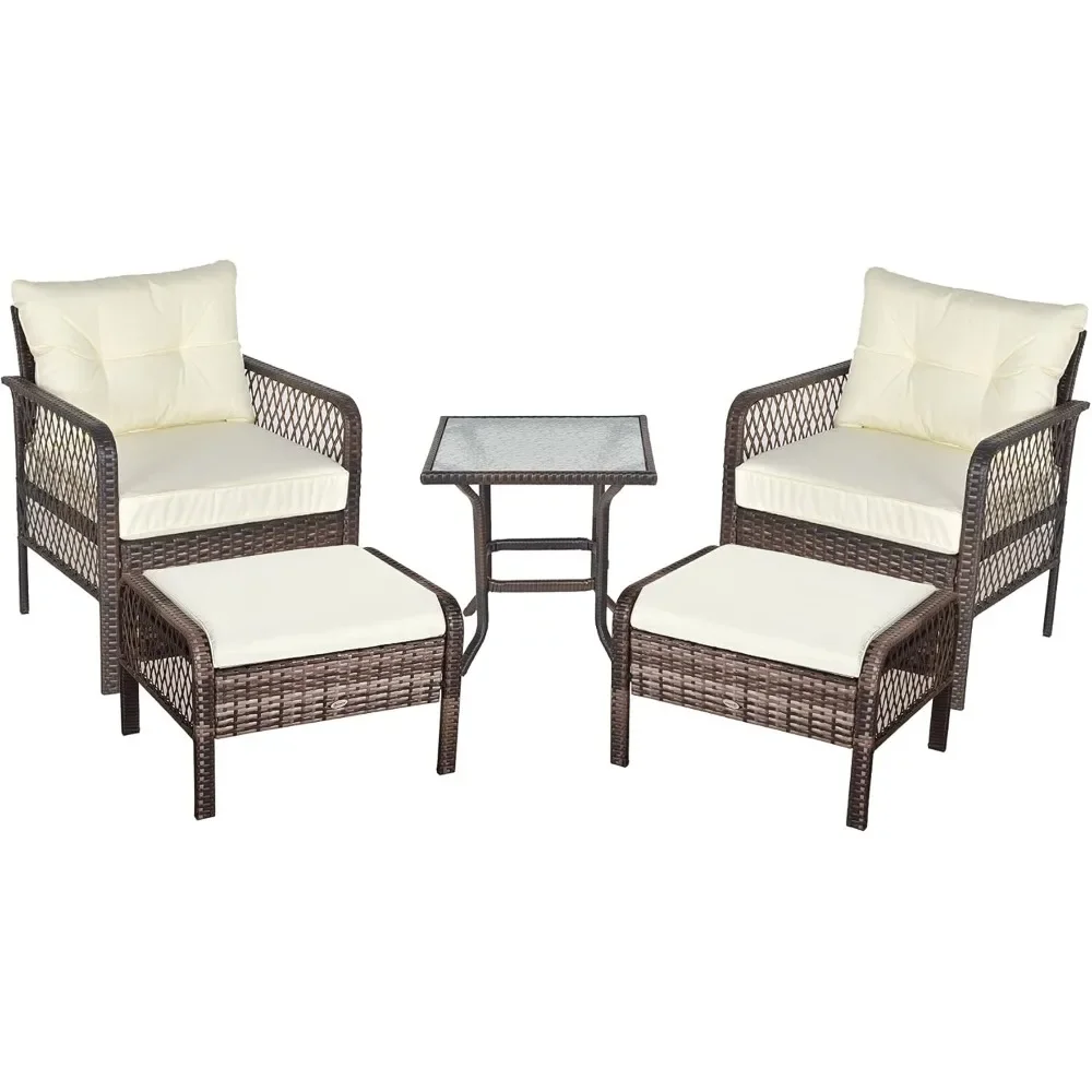 5-Piece PE Wicker Patio Furniture Set, Conversation Set with Outdoor Ottomans, Table & Chairs, Small Balcony Furniture
5-Piece PE Wicker Patio Furniture Set, Conversation Set with Outdoor Ottomans, Table & Chairs, Small Balcony Furniture