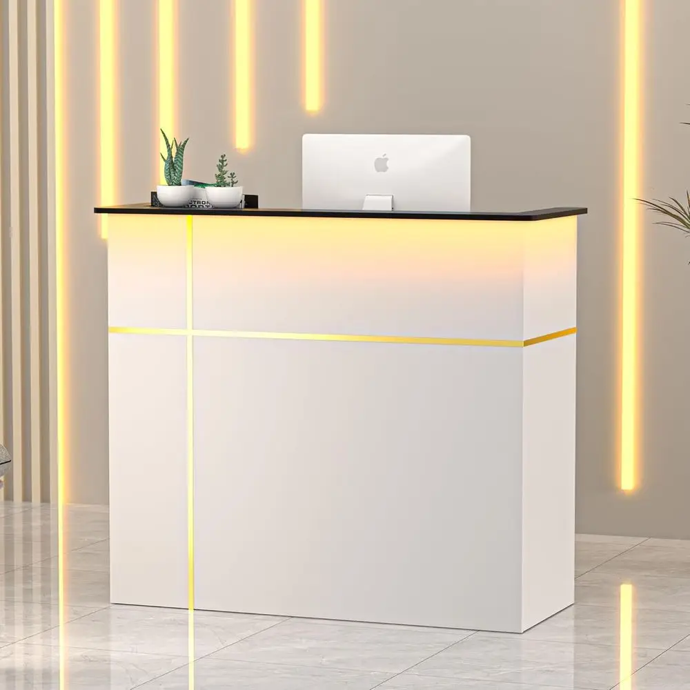Reception Desk with Counter, Lockers, and Storage Shelves, 50-inch Checkout Counter with LED Lights for Retail, Office, and Wait
Reception Desk with Counter, Lockers, and Storage Shelves, 50-inch Checkout Counter with LED Lights for Retail, Office, and Wait