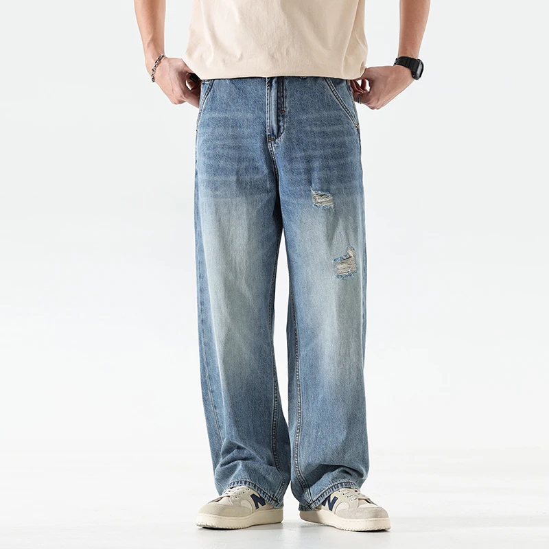 High-end retro holes casual jeans American wash blue loose straight pants Draped pants wide-leg summer thin men's pants
High-end retro holes casual jeans American wash blue loose straight pants Draped pants wide-leg summer thin men's pants