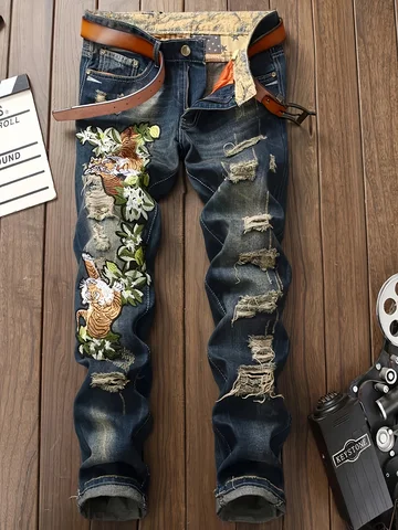 Jean motard slim déchiré pour hommes