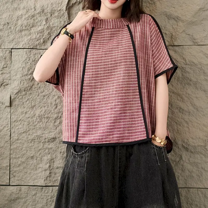 Short Sleeve T-shirts for Women Summer Trend Thin Tops Cotton Linen Striped Shirt High-end Temperament Fashion Loose Casual Tees
Short Sleeve T-shirts for Women Summer Trend Thin Tops Cotton Linen Striped Shirt High-end Temperament Fashion Loose Casual Tees