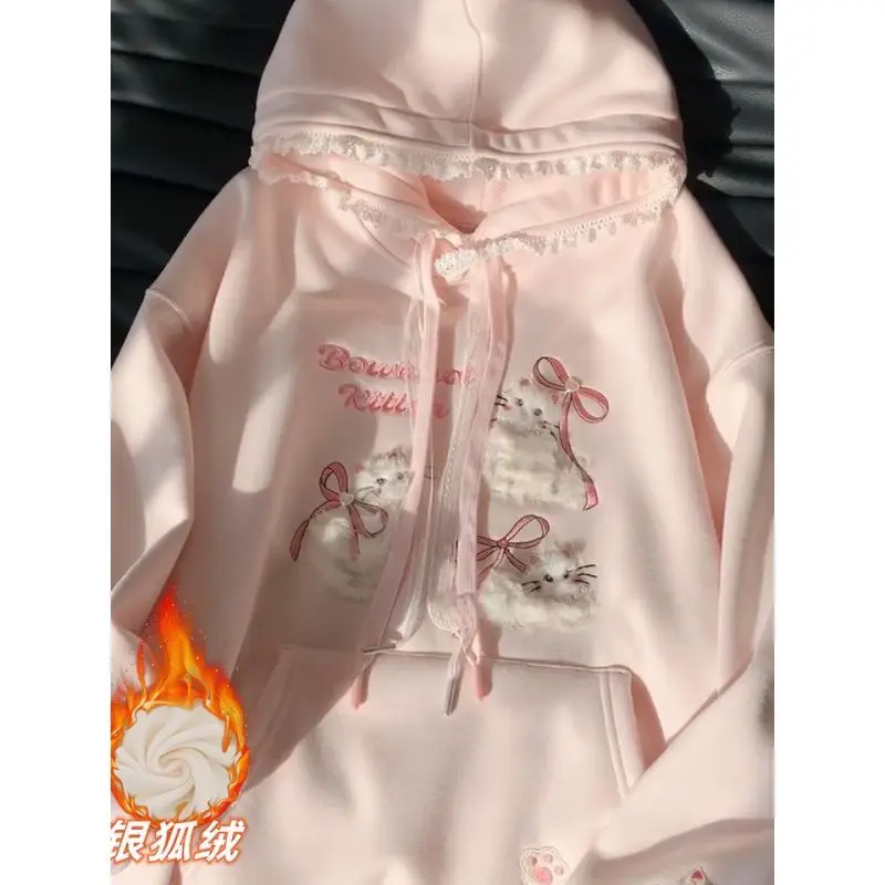 Japan Pure Cotton Thin And Velvet Pink Cute Beading + Embroidered Cat Hooded Sweatshirt Women'S Lace Top
Japan Pure Cotton Thin And Velvet Pink Cute Beading + Embroidered Cat Hooded Sweatshirt Women'S Lace Top