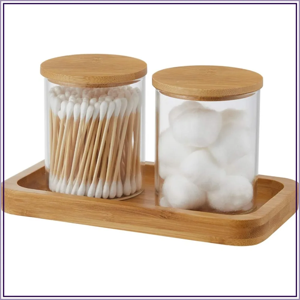 Glass Qtip Holder with Vanity Tray, Apothecary Jars Bathroom Accessories Countertop Organizer for Cotton Balls, Swabs, Hair Ties, Jewelry
Glass Qtip Holder with Vanity Tray, Apothecary Jars Bathroom Accessories Countertop Organizer for Cotton Balls, Swabs, Hair Ties, Jewelry