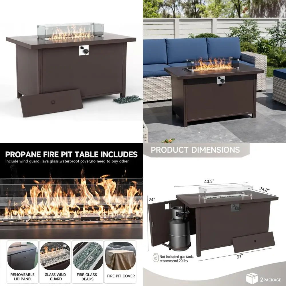 Red Brown 40.5-inch Rectangle Outdoor Fire Pit Table with 60,000 BTU Auto-Ignition, Glass Wind Guard, and Internal 20lb Propane
Red Brown 40.5-inch Rectangle Outdoor Fire Pit Table with 60,000 BTU Auto-Ignition, Glass Wind Guard, and Internal 20lb Propane