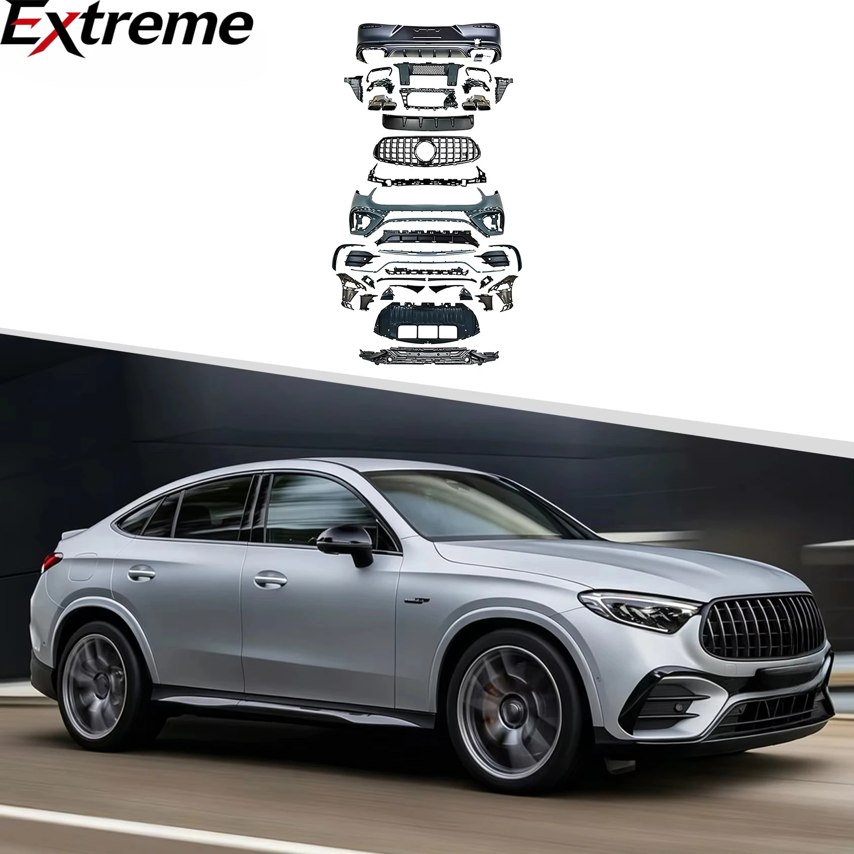 GLC63 AMG Style Body Kit for Benz GLC Coupe C254 2023+ Front Bumper Rear Diffuser Side Skirts Direct Fit Unpainted PP+ABS
GLC63 AMG Style Body Kit for Benz GLC Coupe C254 2023+ Front Bumper Rear Diffuser Side Skirts Direct Fit Unpainted PP+ABS