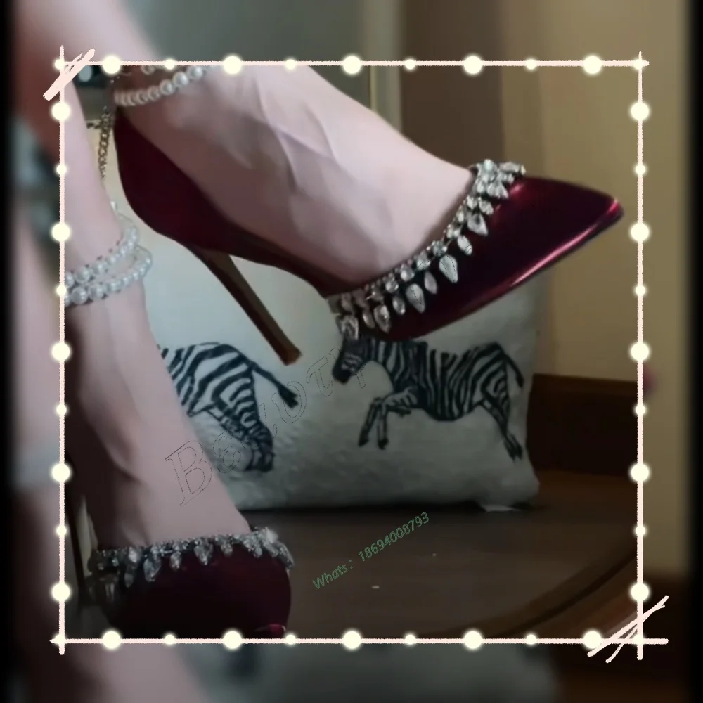 Burgundy Crystal Decor Pumps Slip on Silk Pointed Toe High Heels Shoes Thin High Heel Shoes for Women 2025 Zapatos Para Mujere
Burgundy Crystal Decor Pumps Slip on Silk Pointed Toe High Heels Shoes Thin High Heel Shoes for Women 2025 Zapatos Para Mujere