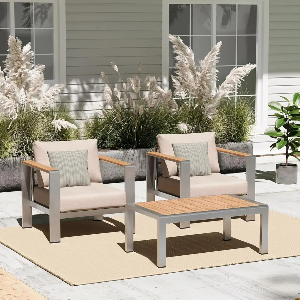 3-Piece Patio Furniture Set with Cushions for Balcony, Deck, or Yard in Silver
3-Piece Patio Furniture Set with Cushions for Balcony, Deck, or Yard in Silver