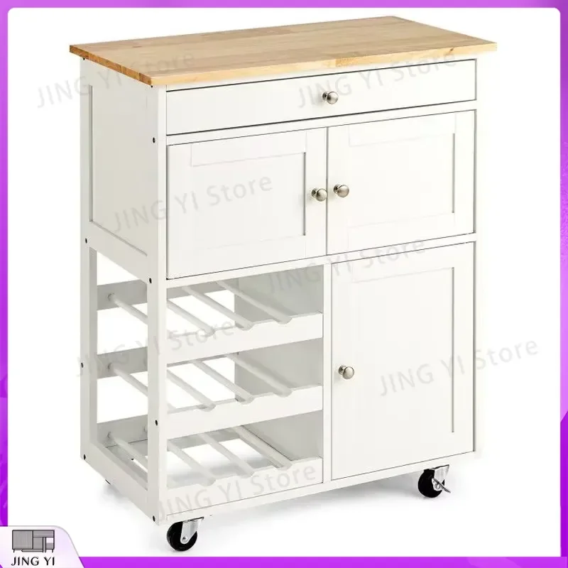 3-Tier Wine Rack Kitchen Cart with Rubberwood Countertop 2 Storage Cabinets Bar Cart for Wine Bottles Glasses and Barware
3-Tier Wine Rack Kitchen Cart with Rubberwood Countertop 2 Storage Cabinets Bar Cart for Wine Bottles Glasses and Barware
