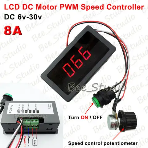 DC 6V-30V 12V 18V 24V 8A PWM DC Motor Speed Controller Potentiometer with LCD Digital Display & Turn ON/OFF Regulator Switch