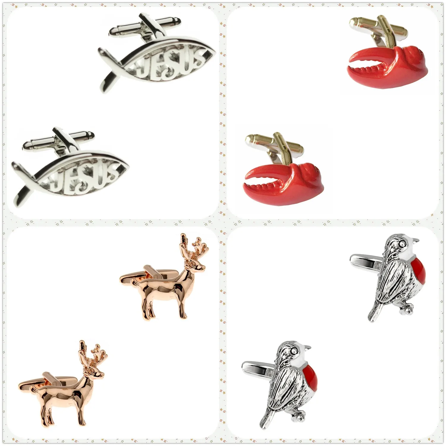 4 Styles Wholesale Fashion Animal Cufflinks Men Cuff Links Crab Deer Bird Fish 50 Pairs Shipping
4 Styles Wholesale Fashion Animal Cufflinks Men Cuff Links Crab Deer Bird Fish 50 Pairs Shipping