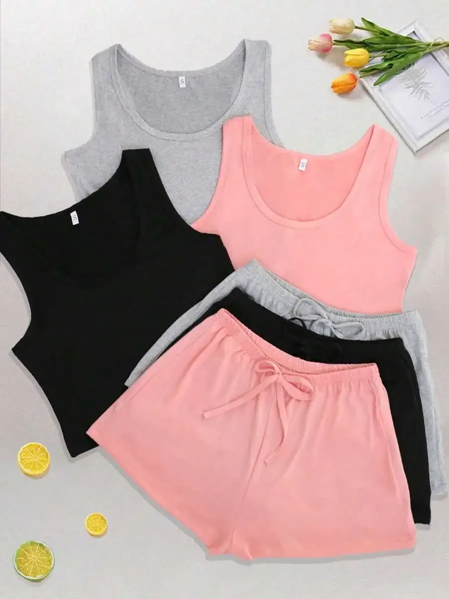 Women Sleeveless Top And Shorts Pajama Set Thin Polyester Solid Color Loungewear For Spring Summer
Women Sleeveless Top And Shorts Pajama Set Thin Polyester Solid Color Loungewear For Spring Summer