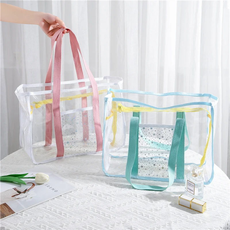 Transparent beach bag, portable large capacity storage bag, multifunctional travel waterproof PVC star beach bag
Transparent beach bag, portable large capacity storage bag, multifunctional travel waterproof PVC star beach bag