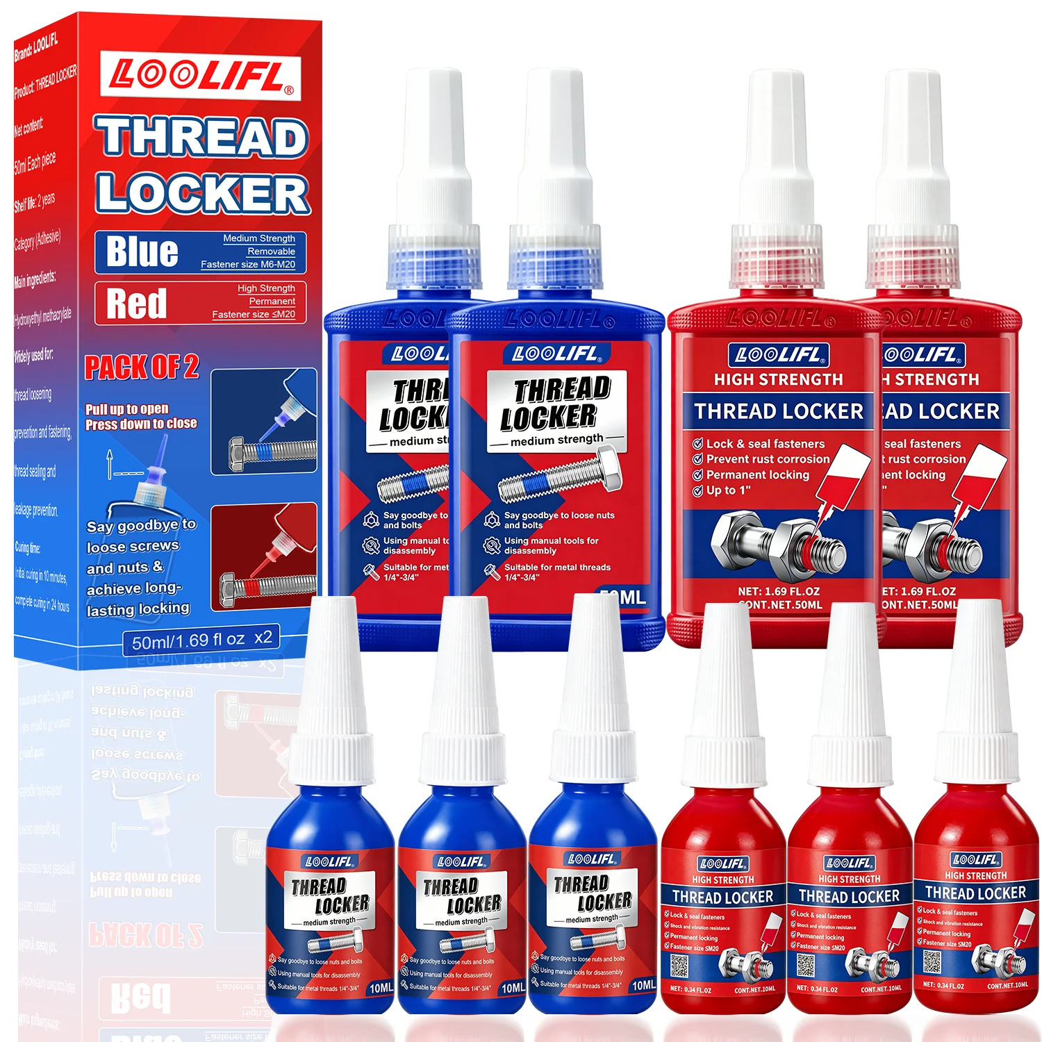 High Medium Strength Threadlocker 243 271 Bolt Anti-Loose Seal Glue Oil Heat Vibration Resistant Metal Thread Compound 50ML 10G
High Medium Strength Threadlocker 243 271 Bolt Anti-Loose Seal Glue Oil Heat Vibration Resistant Metal Thread Compound 50ML 10G