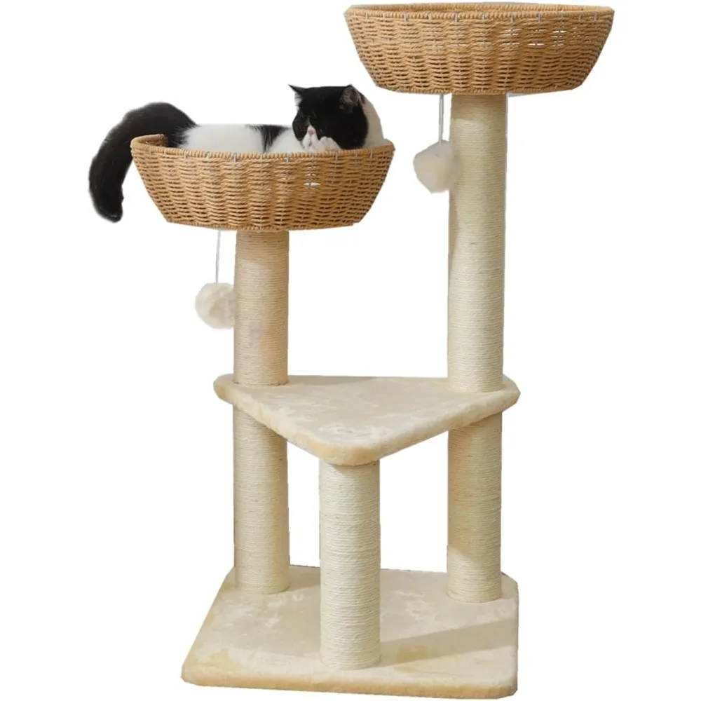 SHENGOCASE Cat Tree Tower with Rattan Wicker Basket, 2 Handwoven Large Nest Baskets Bed, Window Perch for Large Cats up to 20LBS
SHENGOCASE Cat Tree Tower with Rattan Wicker Basket, 2 Handwoven Large Nest Baskets Bed, Window Perch for Large Cats up to 20LBS