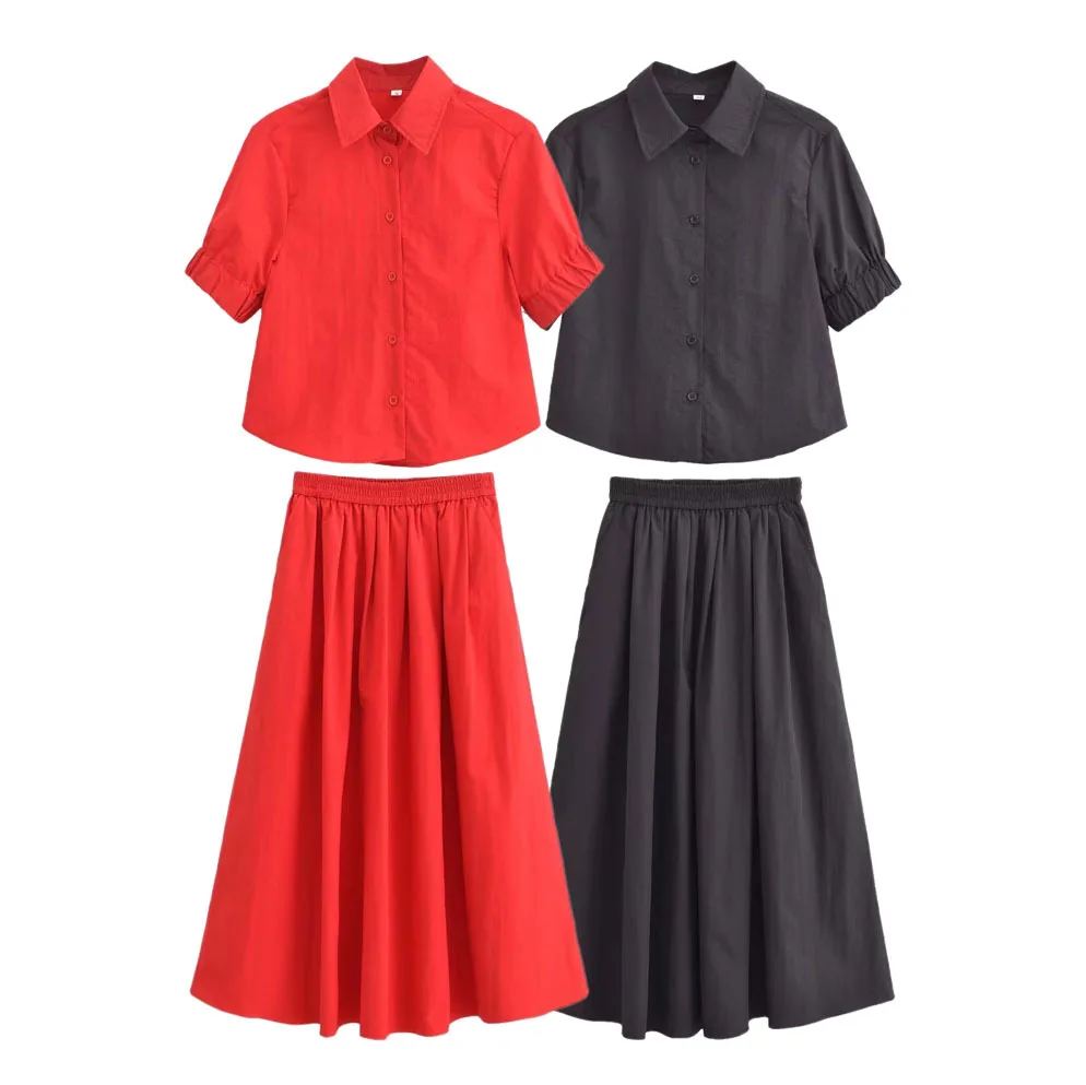 Elegant Solid Shirt and Skirt 2 Piece Set for Women Summer Turn-down Short Sleeve Top and A Line Pleated Skirt Female Suits
Elegant Solid Shirt and Skirt 2 Piece Set for Women Summer Turn-down Short Sleeve Top and A Line Pleated Skirt Female Suits