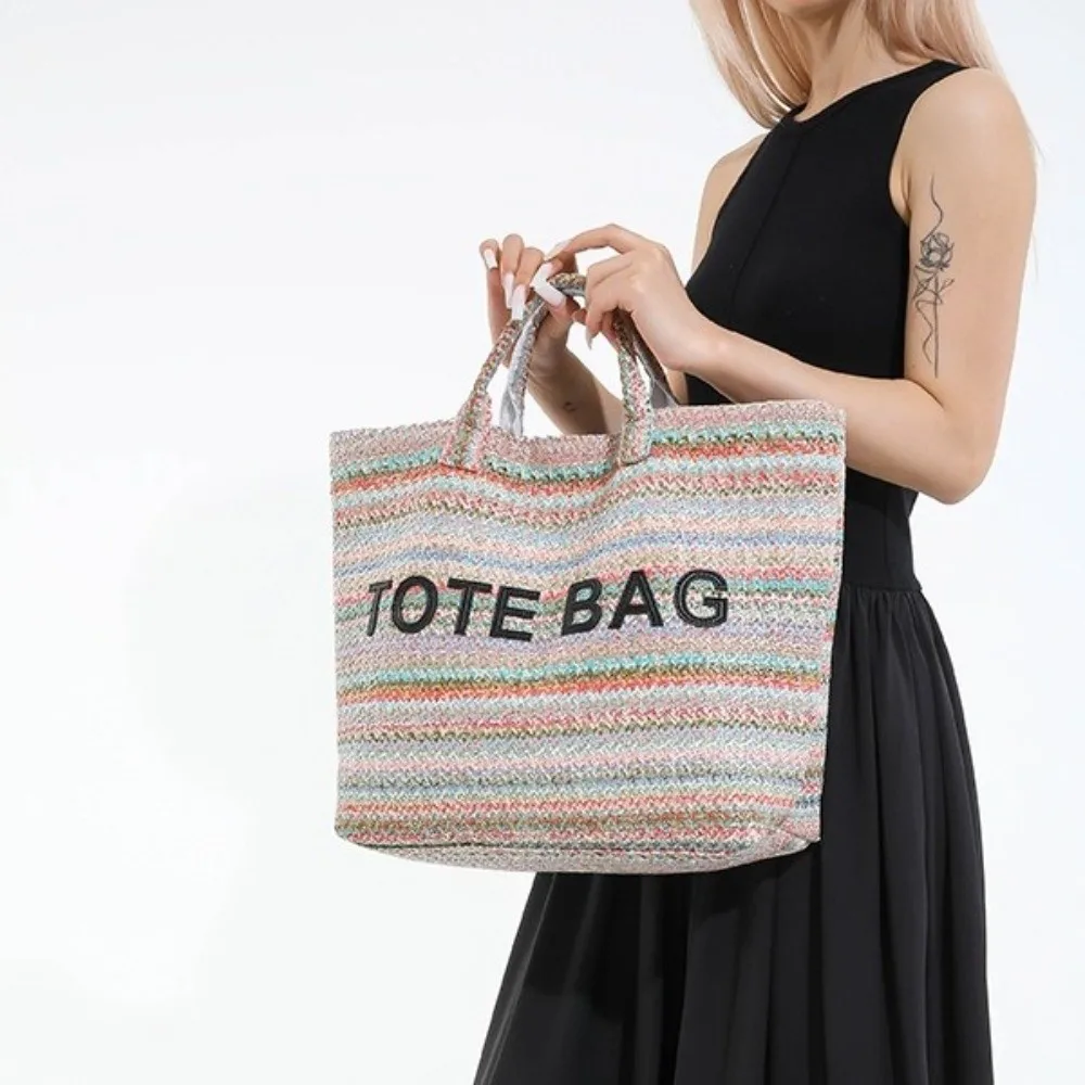 Striped Straw Woven Tote Bag Contrasting Color Shoulder Bag Letter Prints Handbag Large Capacity Grocery Handbag Beach Bag
Striped Straw Woven Tote Bag Contrasting Color Shoulder Bag Letter Prints Handbag Large Capacity Grocery Handbag Beach Bag