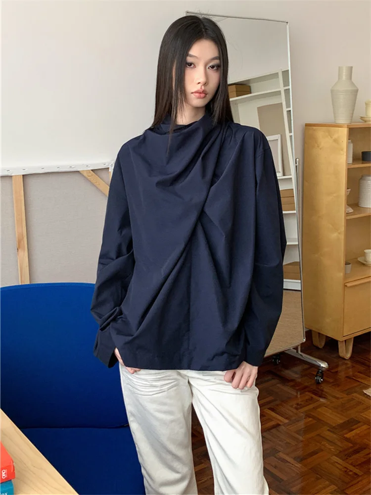Deep Blue Scarf Collar Design, Long Sleeved Shirt, Women'S 2024 Spring And Autumn New Style, Loose And Chic Short Top
Deep Blue Scarf Collar Design, Long Sleeved Shirt, Women'S 2024 Spring And Autumn New Style, Loose And Chic Short Top
