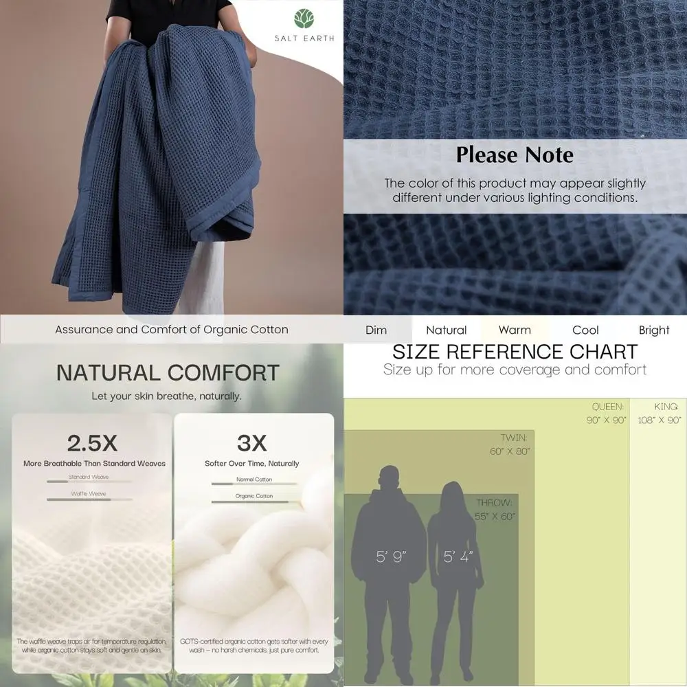100% Organic Cotton Waffle Throw Blanket, 108x90, Modern & Cozy, All Season Use, Navy
100% Organic Cotton Waffle Throw Blanket, 108x90, Modern & Cozy, All Season Use, Navy