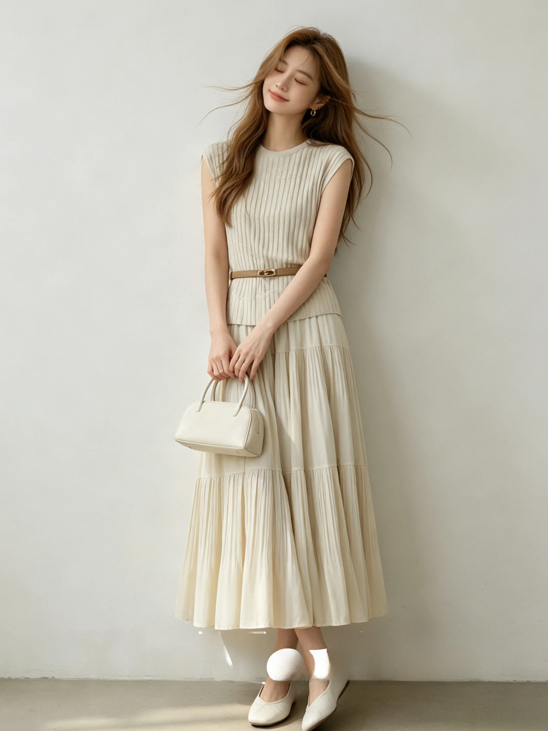 Summer Fashion Knitted Oatmeal Sleeveless Vest High Waist Pleated Skirt Two-Piece Set Breathable Comfortable Korean Style
Summer Fashion Knitted Oatmeal Sleeveless Vest High Waist Pleated Skirt Two-Piece Set Breathable Comfortable Korean Style