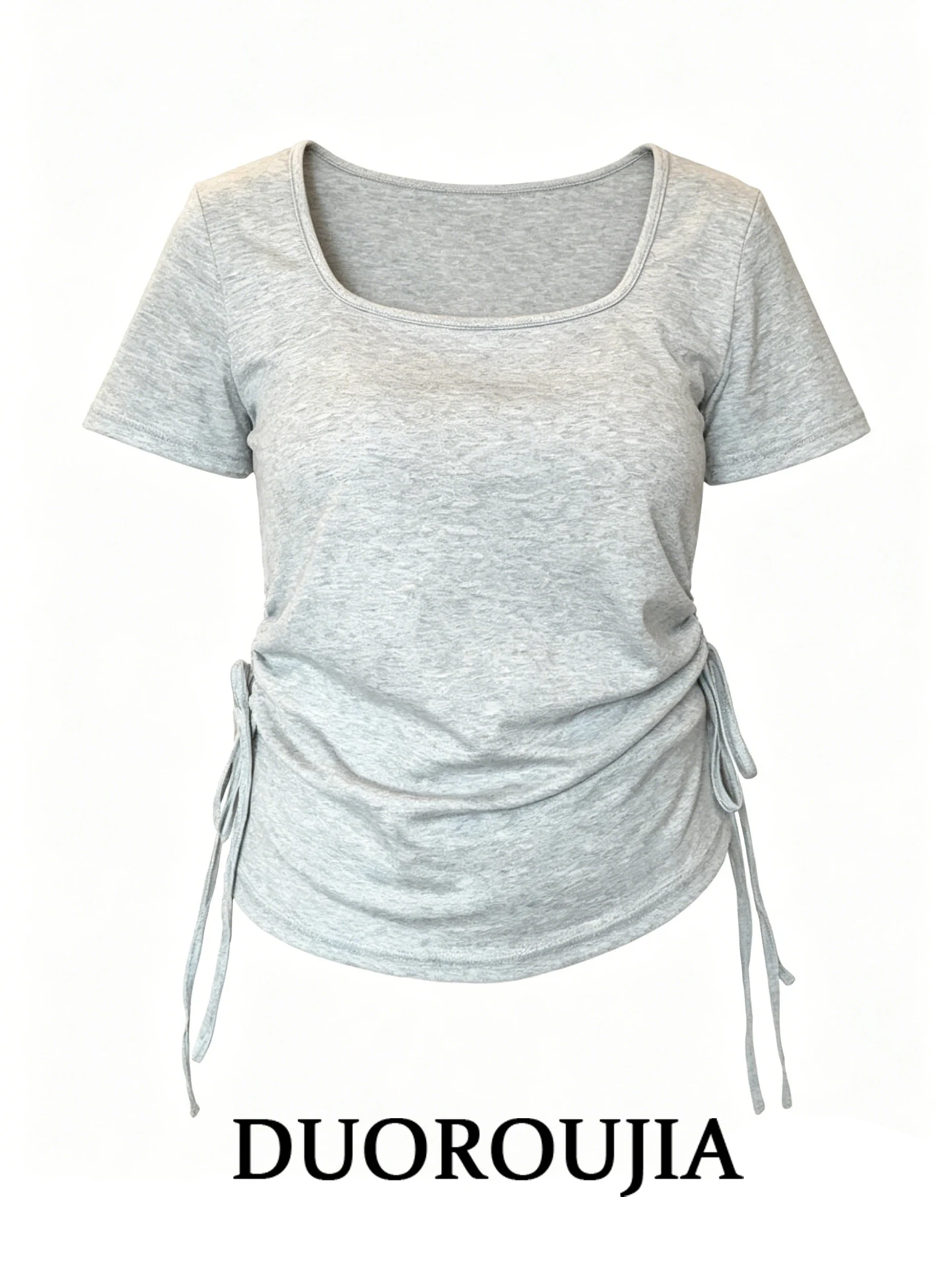 Duor plus Size Drawstring Short Sleeve T-Shirt Women's Slim Fit Summer Grey Versatile High Waist Korean Style Printed Top
Duor plus Size Drawstring Short Sleeve T-Shirt Women's Slim Fit Summer Grey Versatile High Waist Korean Style Printed Top