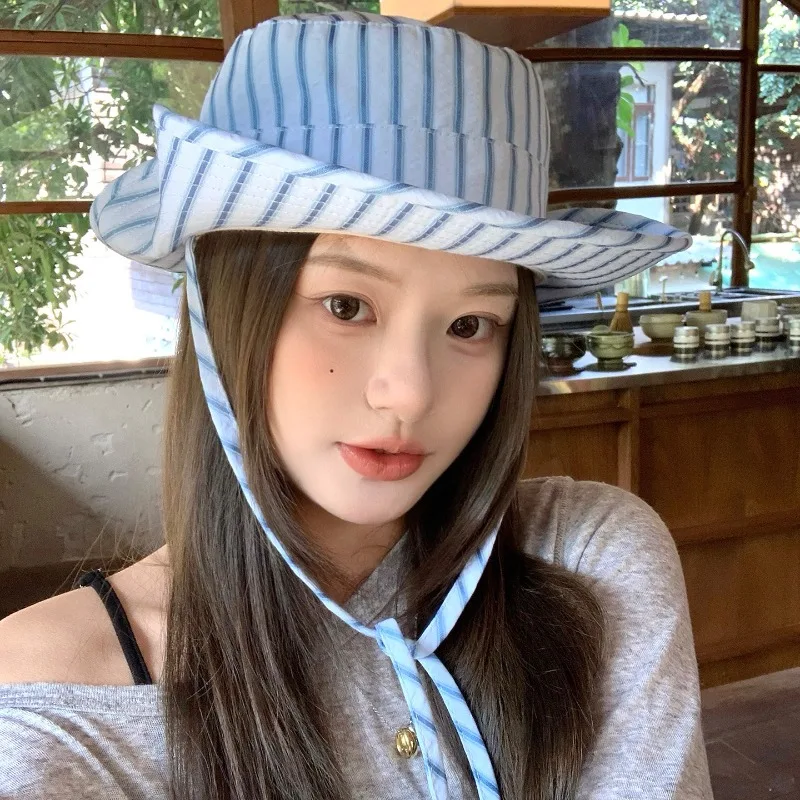 Korean Fresh Colorful Striped Lace Bucket Hats for Women Spring Summer Travel Sunscreen Versatile Fashion Big Brim Hiking Caps
Korean Fresh Colorful Striped Lace Bucket Hats for Women Spring Summer Travel Sunscreen Versatile Fashion Big Brim Hiking Caps