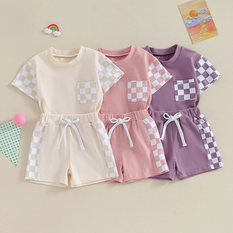 Toddler Infant Girls Summer Clothes Outfits Checkerboard Patchwork Short Sleeve T-Shirts and Elastic Waist Shorts Suit
Toddler Infant Girls Summer Clothes Outfits Checkerboard Patchwork Short Sleeve T-Shirts and Elastic Waist Shorts Suit