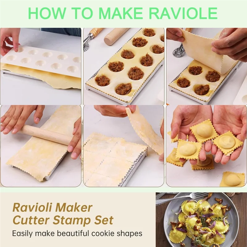 A03F-Ravioli Mold Set Include 8 Pieces Maker Press Dough Scraper Dumpling Maker Cutter Set For Pasta
A03F-Ravioli Mold Set Include 8 Pieces Maker Press Dough Scraper Dumpling Maker Cutter Set For Pasta