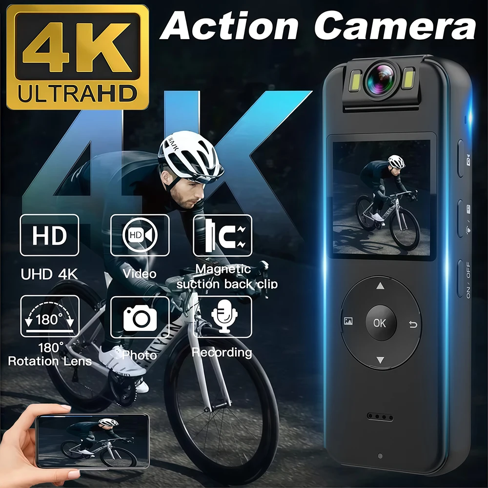 4K 1080P WiFi Action Camera Waterproof 1.4 inch Screen Mini HD Sports Camera for Travel Motorcycle Driving Recorder Bodycam
4K 1080P WiFi Action Camera Waterproof 1.4 inch Screen Mini HD Sports Camera for Travel Motorcycle Driving Recorder Bodycam