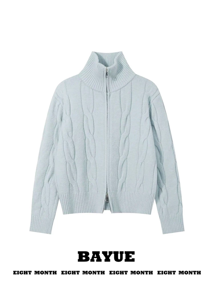 Blue High Collar Knitted Sweater Cardigan Women's Autumn Winter Loose Long Sleeve Double Zipper Soft Outerwear Innerwear
Blue High Collar Knitted Sweater Cardigan Women's Autumn Winter Loose Long Sleeve Double Zipper Soft Outerwear Innerwear