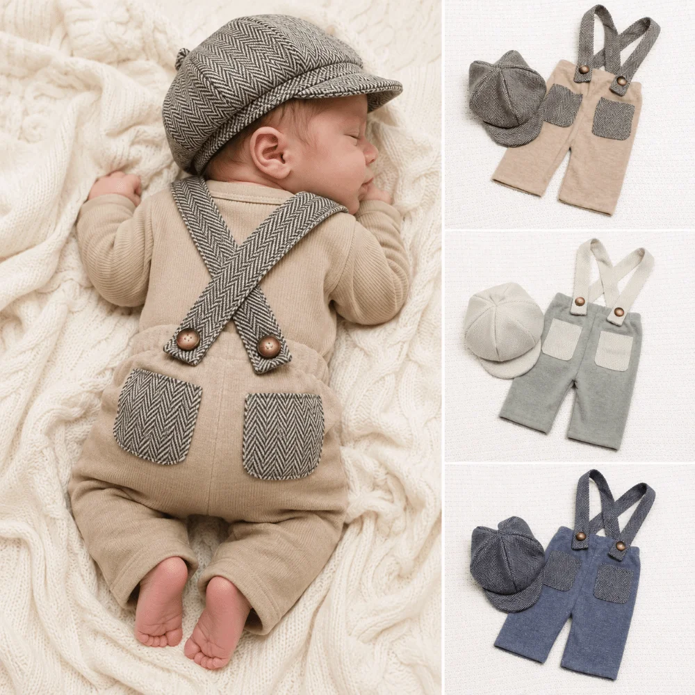 Classic Soft Newborn Photography Outfit Suspender Romper Newsboy Hat Gentleman Suit Set Baby Romper Set for Newborn Boys
Classic Soft Newborn Photography Outfit Suspender Romper Newsboy Hat Gentleman Suit Set Baby Romper Set for Newborn Boys