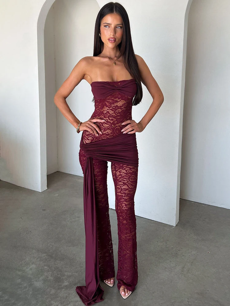 Mozision Lace Strapless Jumpsuits Women Ruched Sash Wrap Flare Pants See Through Mesh Bodycon Romper Night Club Party Jumpsuit
Mozision Lace Strapless Jumpsuits Women Ruched Sash Wrap Flare Pants See Through Mesh Bodycon Romper Night Club Party Jumpsuit