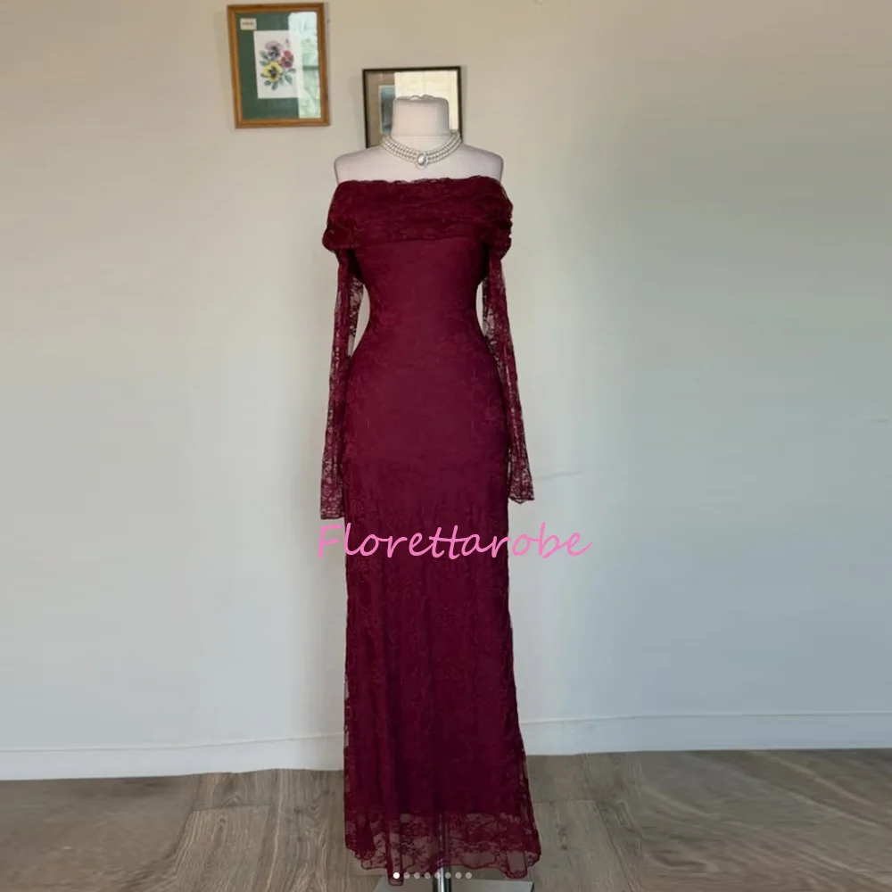 Customized Charming Burgundy Off-the-shoulder Lace Party Prom Gowns Trumpet Floor-length Formal Evening Dress For Banquet
Customized Charming Burgundy Off-the-shoulder Lace Party Prom Gowns Trumpet Floor-length Formal Evening Dress For Banquet