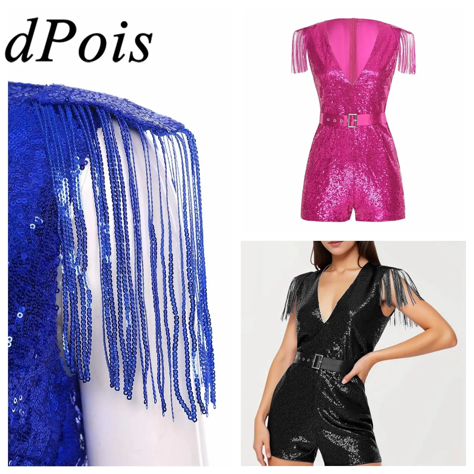 Women Sequined Unitard Fashion Short Romper Belted Tassels Jumpsuits Clubwear Sleeveless Sparkly Rave Disco Club Party Costume
Women Sequined Unitard Fashion Short Romper Belted Tassels Jumpsuits Clubwear Sleeveless Sparkly Rave Disco Club Party Costume