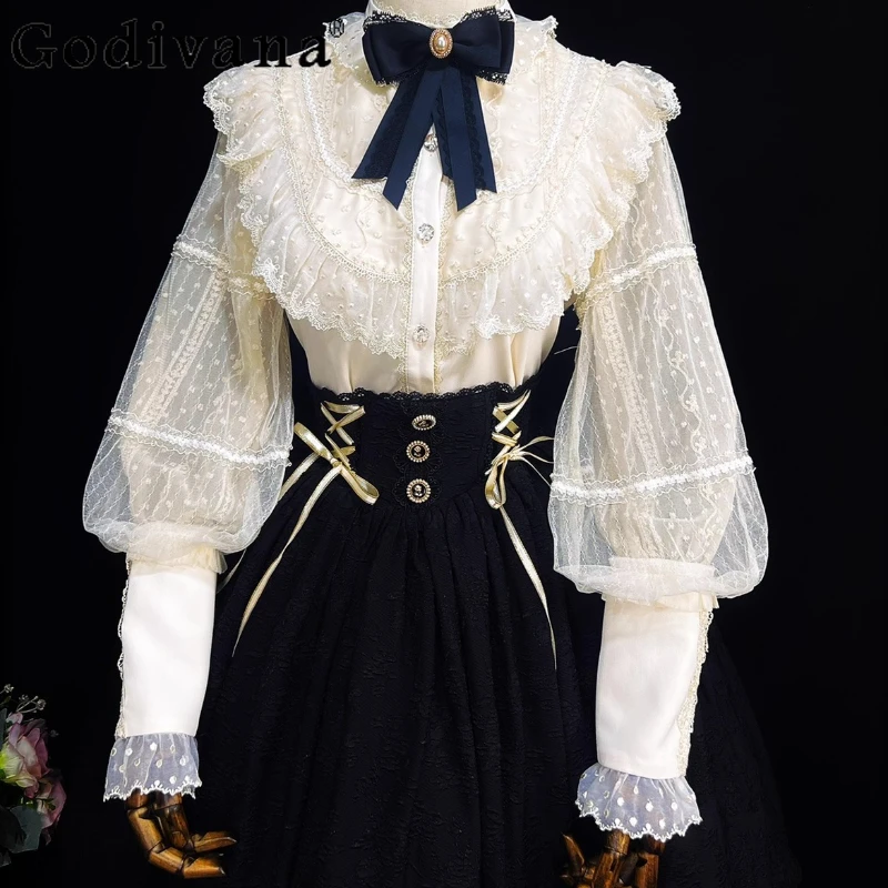 Japanese Lolita Lace Ruffles Slim Solid Color Stand-up Collar Shirt Summer Girls New Lantern Sleeve Long-sleeved Versatile Top
Japanese Lolita Lace Ruffles Slim Solid Color Stand-up Collar Shirt Summer Girls New Lantern Sleeve Long-sleeved Versatile Top