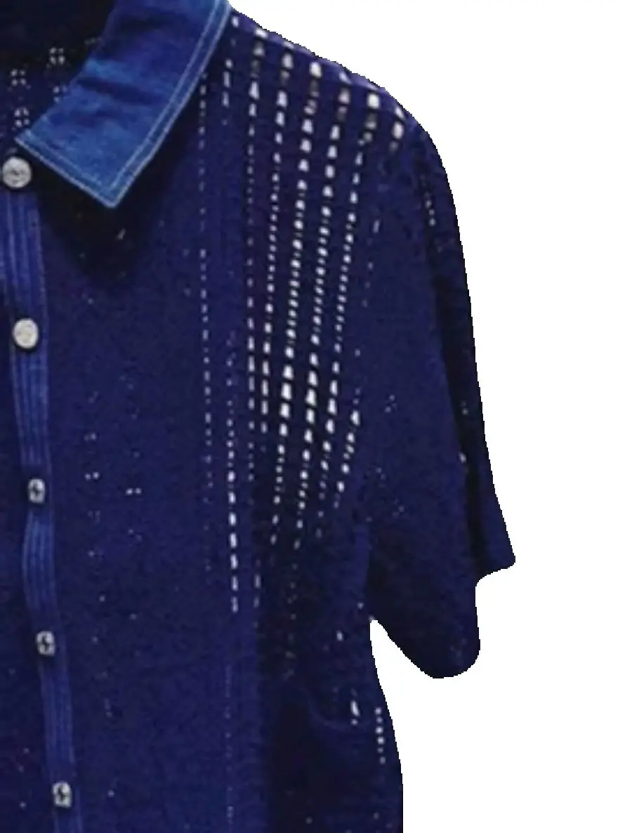 Spring/Summer Women Denim Polo Neck Hollow Short Sleeve Solid Knit Set Single Breasted Shirt + Elastic High Waist Fashion Shorts
Spring/Summer Women Denim Polo Neck Hollow Short Sleeve Solid Knit Set Single Breasted Shirt + Elastic High Waist Fashion Shorts
