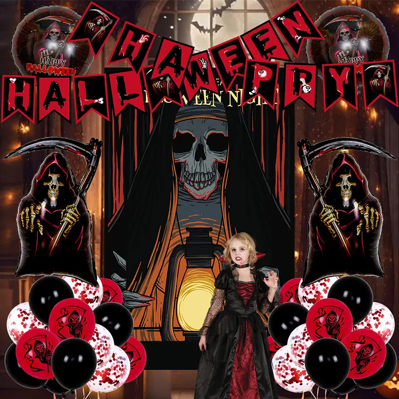 32 Pieces/set Halloween Balloons Background Cloth Set Black and Red Death Skull Balloons, Suitable for Halloween Part
32 Pieces/set Halloween Balloons Background Cloth Set Black and Red Death Skull Balloons, Suitable for Halloween Part