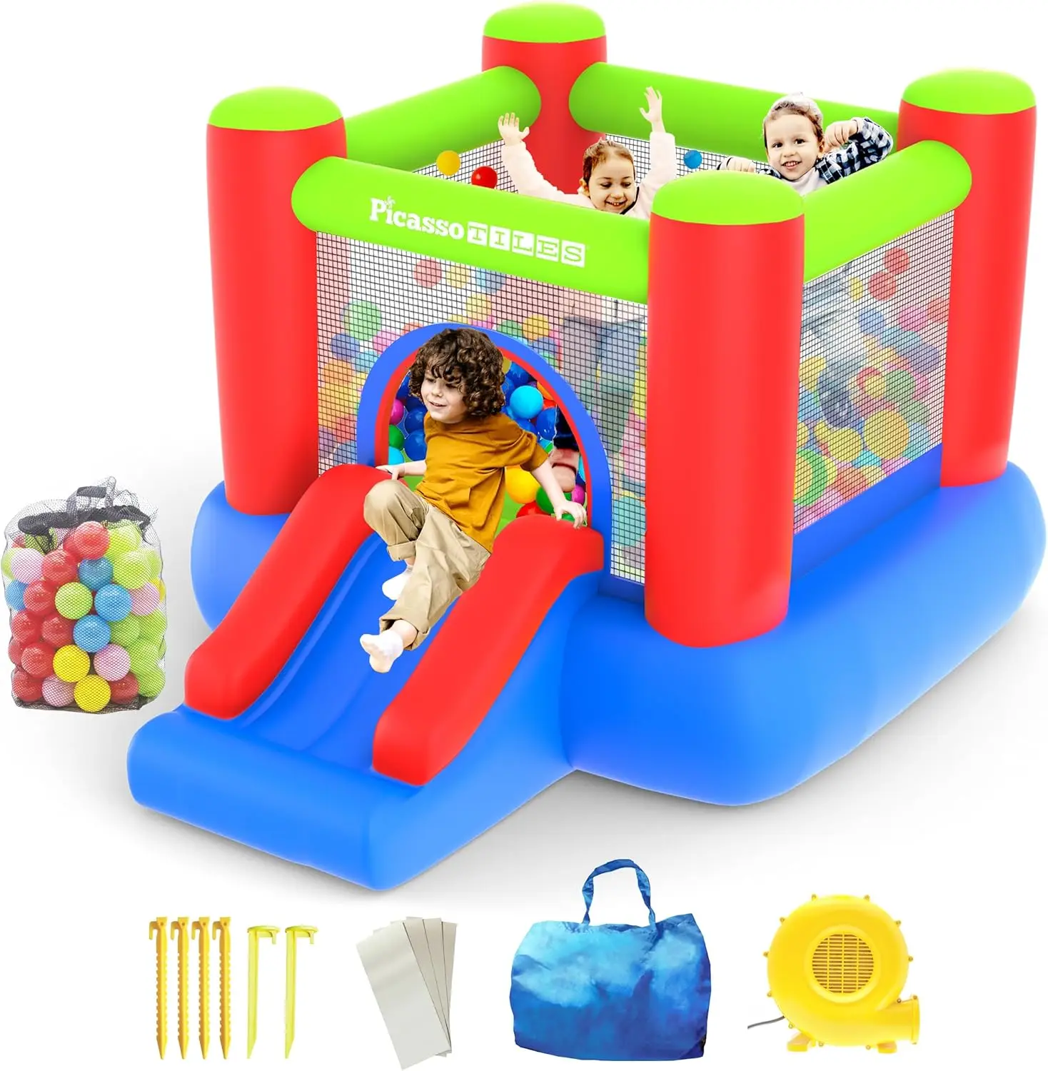 8x7 Foot Inflatable Bouncer with Jump Slide, 50 Pit Balls, Mesh Protection, and Heavy-Duty ETL Certified Blower for Kids
8x7 Foot Inflatable Bouncer with Jump Slide, 50 Pit Balls, Mesh Protection, and Heavy-Duty ETL Certified Blower for Kids