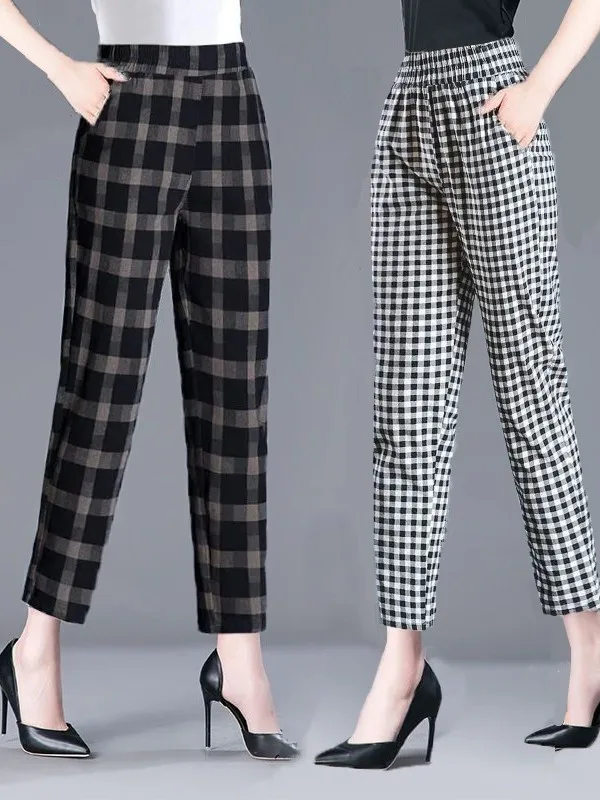 Повседневные брюки из смеси хлопка с высокой талией, свободные шаровары, женские летние брюки большого размера с девятью точками, новые брюки в клетку
Повседневные брюки из смеси хлопка с высокой талией, свободные шаровары, женские летние брюки большого размера с девятью точками, новые брюки в клетку