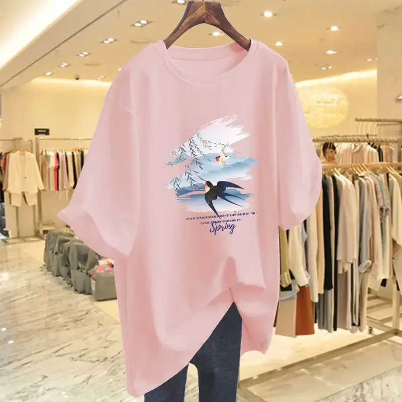 Women's Loose Cotton T-shirt Summer Swallow Printed Short Sleeve Large Tops Lady Fashion Basic Round Neck Casual Tees
Women's Loose Cotton T-shirt Summer Swallow Printed Short Sleeve Large Tops Lady Fashion Basic Round Neck Casual Tees