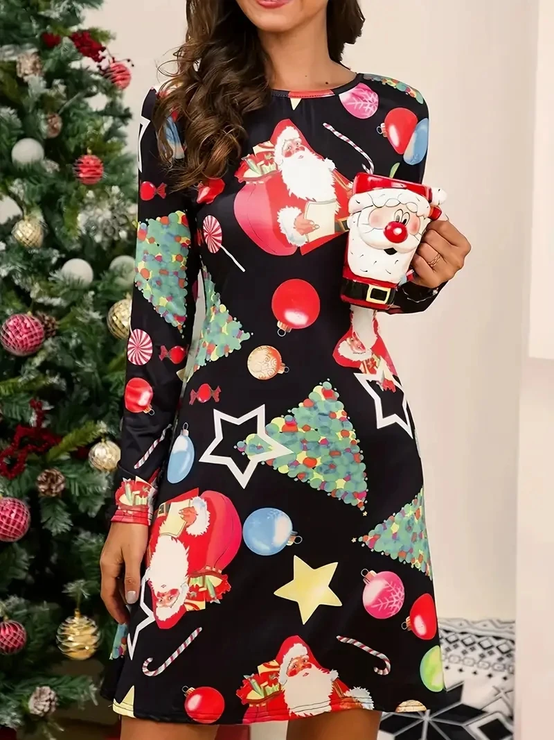 Plus Size 1XL-5XL Women's Casual Christmas Dress Cute Cartoon Santa Claus Print Long Sleeve Holiday Dress 
Plus Size 1XL-5XL Women's Casual Christmas Dress Cute Cartoon Santa Claus Print Long Sleeve Holiday Dress