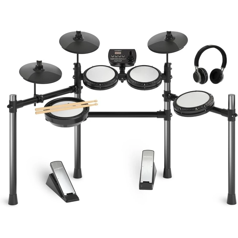 Electric Drum Set with 4 Quiet Mesh Drum Pads, Cymbals, Sticks, USB MIDI, Kick Pedal, 195+ Sounds and 25 Drum Kits for Beginne
Electric Drum Set with 4 Quiet Mesh Drum Pads, Cymbals, Sticks, USB MIDI, Kick Pedal, 195+ Sounds and 25 Drum Kits for Beginne