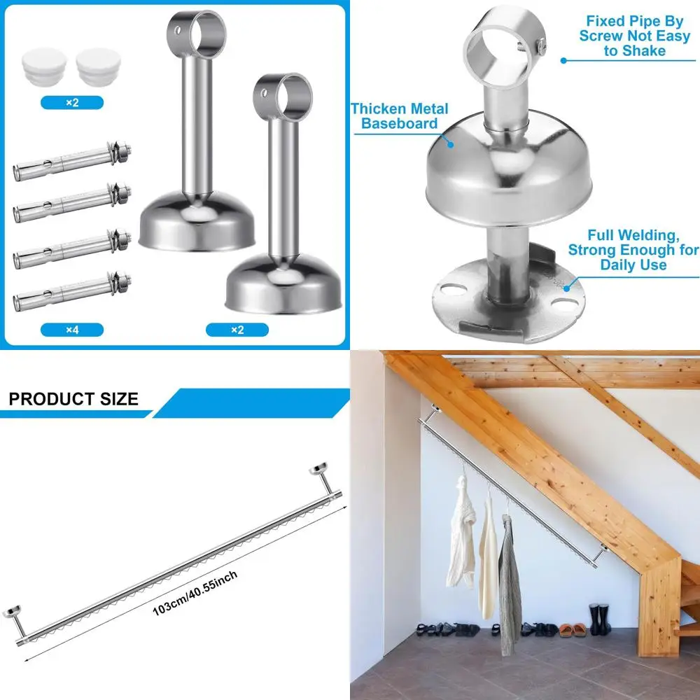 Adjustable Angle Hanging Rail for Closets, Ceiling Clothes Rack, Wall Mount, Sloped Ceiling & Attic Storage Solutions (Silver)
Adjustable Angle Hanging Rail for Closets, Ceiling Clothes Rack, Wall Mount, Sloped Ceiling & Attic Storage Solutions (Silver)